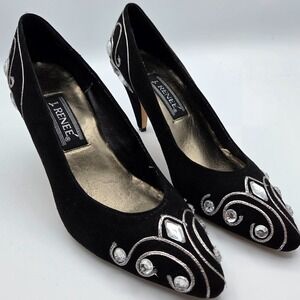 J.‎ Renee Black Suede Dress Shoes with Rhinestones Size 7